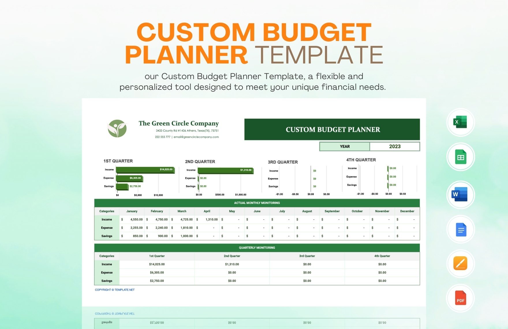 Custom Budget Planner Template in Word, Google Docs, Excel, PDF, Google Sheets, Apple Pages