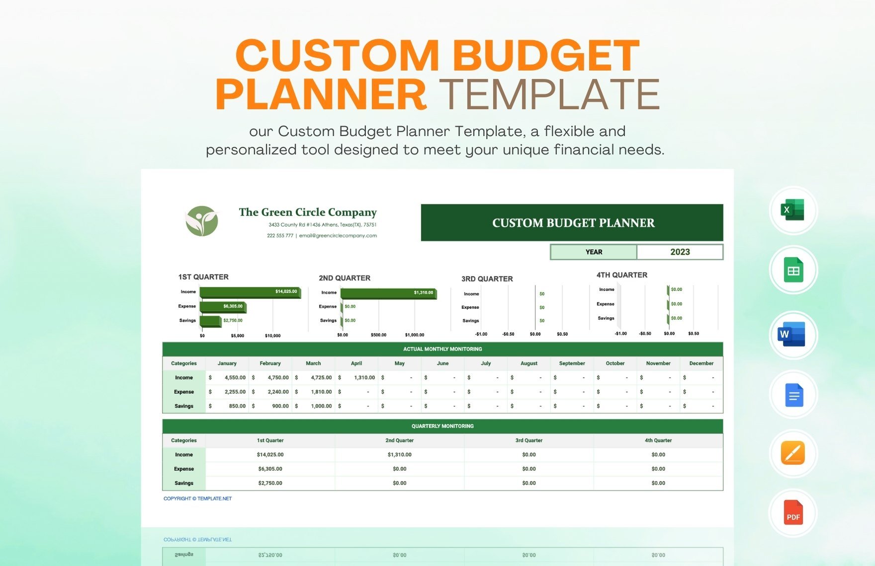 Custom Budget Planner Template in Apple Pages, Word, Google Docs, PDF, Excel, Google Sheets - Download | Template.net