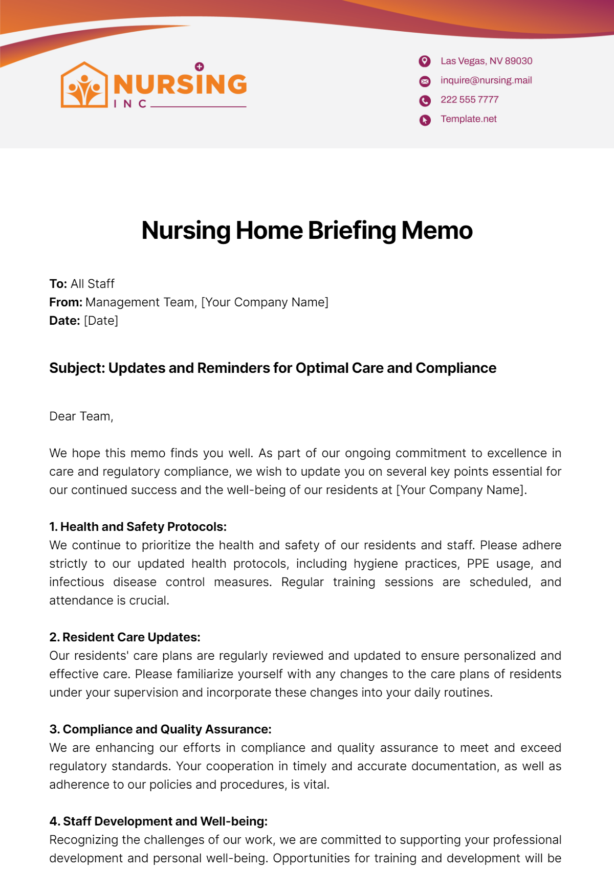 Nursing Home Briefing Memo Template