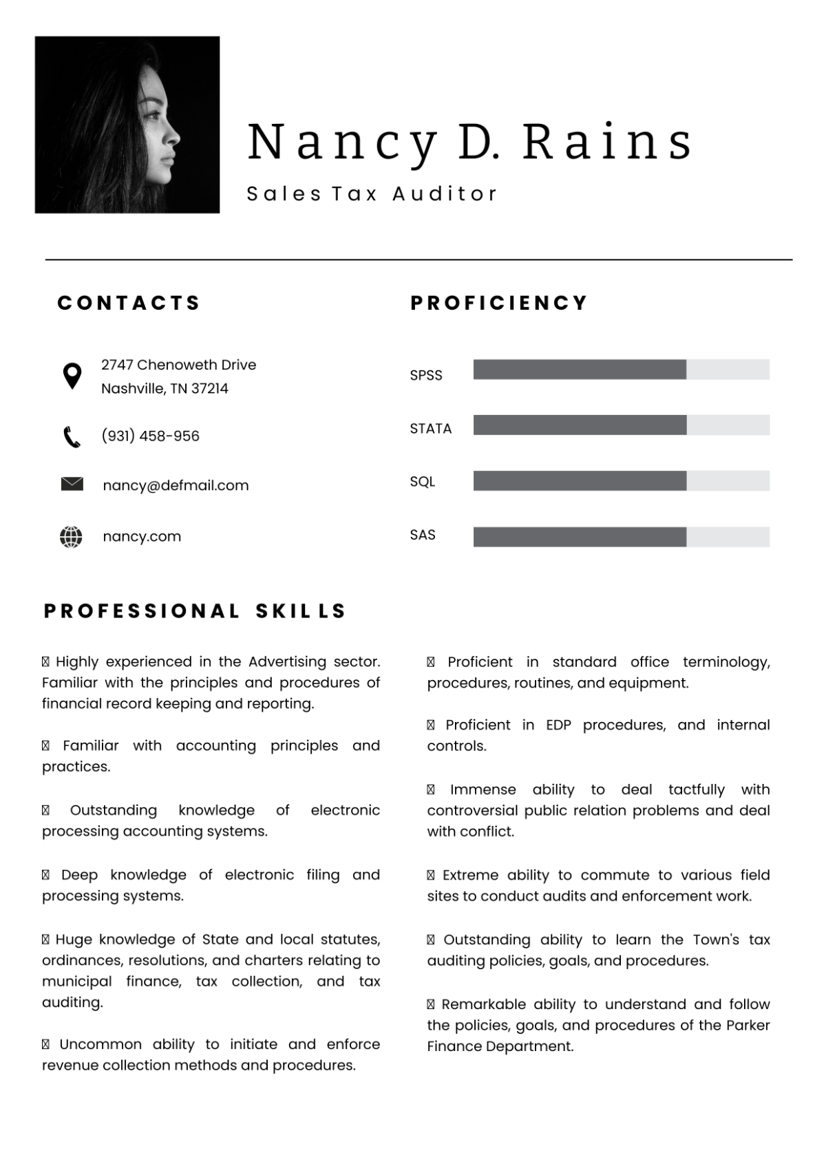Free Sales Tax Auditor Resume Template
