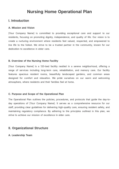 Free Nursing Home Operational Plan Template to Edit Online