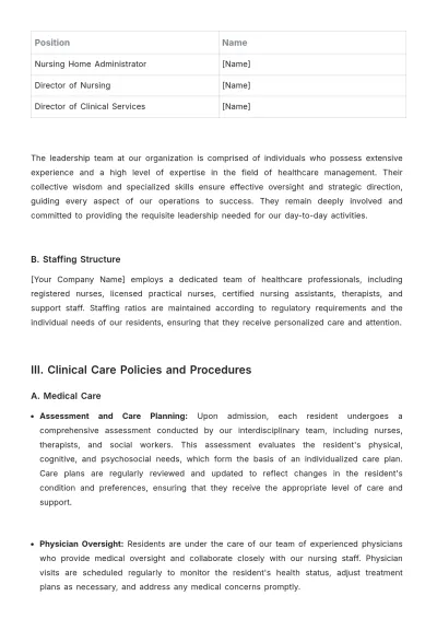 Free Nursing Home Operational Plan Template to Edit Online