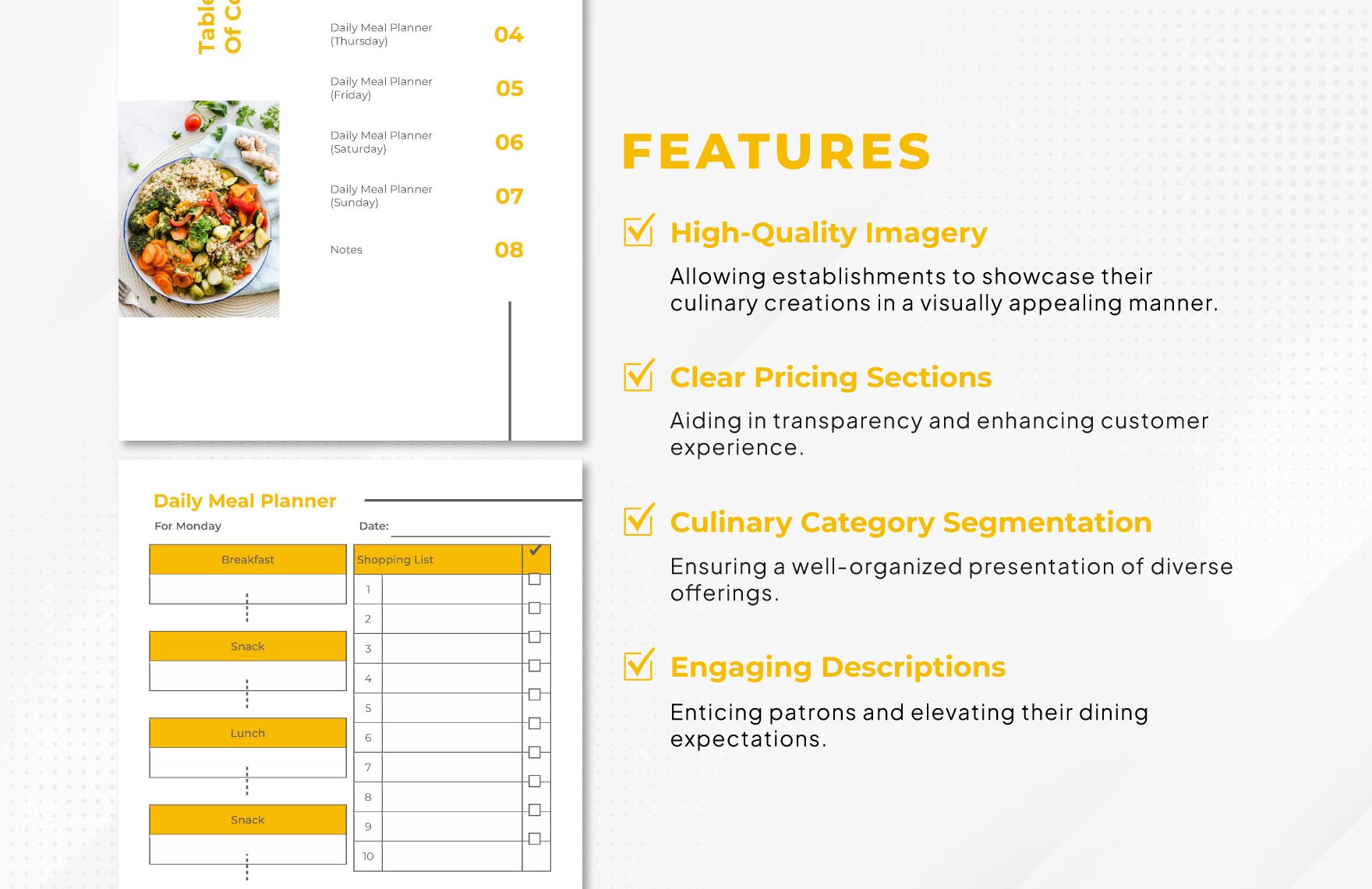 Weekly Menu Planner Template in Pages, MS Word, GDocsLink, Portable ...