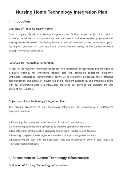 Free Nursing Home Technology Integration Plan Template to Edit Online