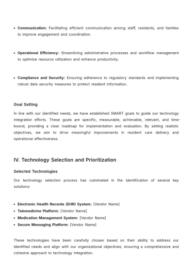 Free Nursing Home Technology Integration Plan Template to Edit Online