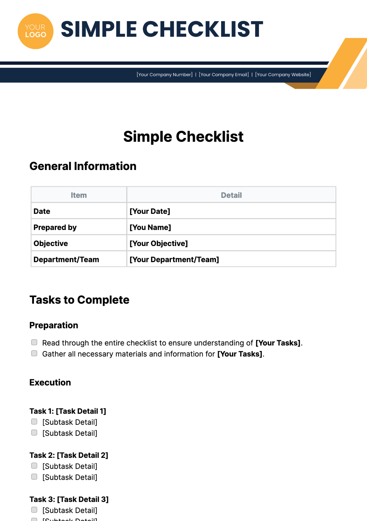 Simple Checklist Template