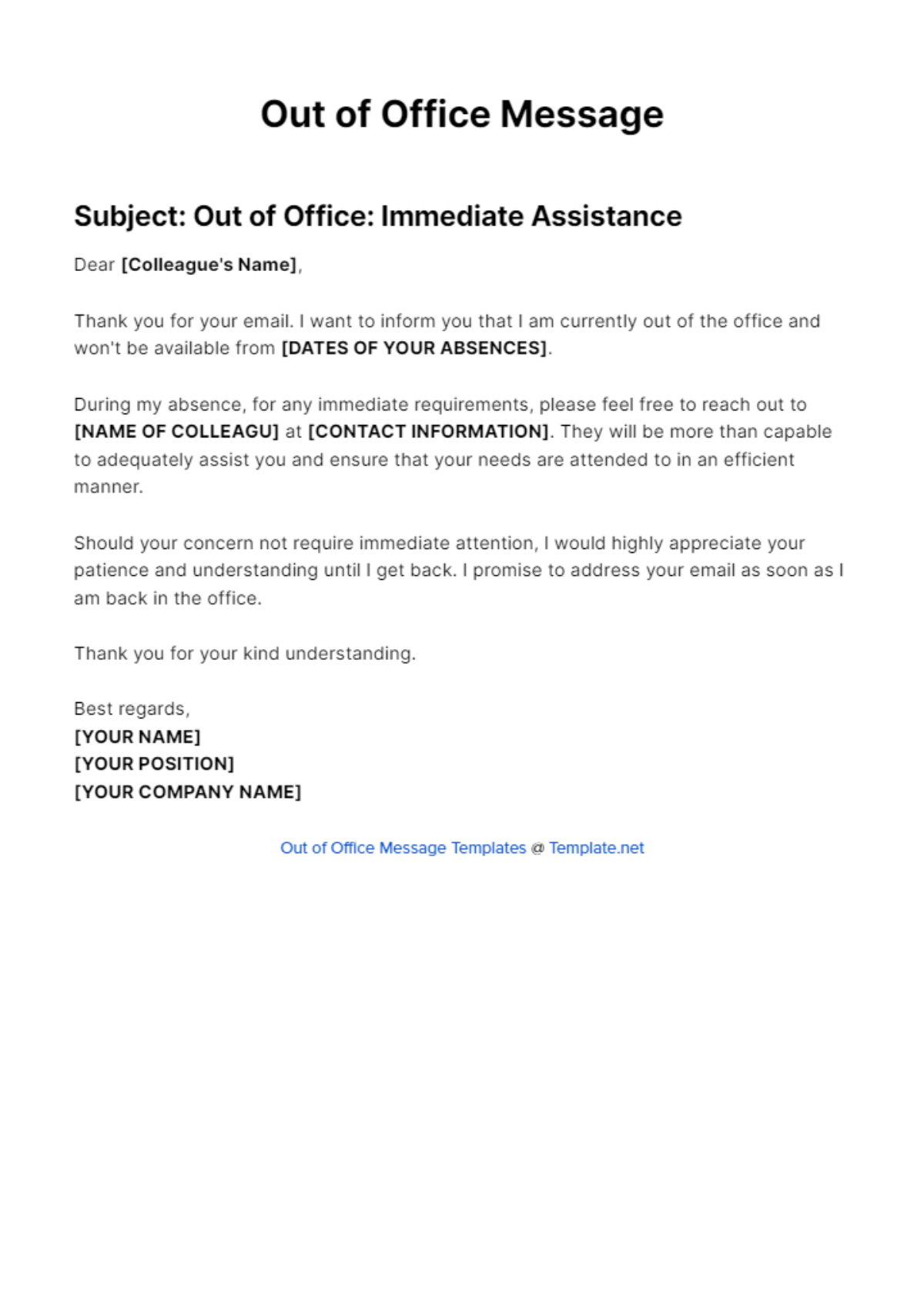 FREE Out of Office Message Templates Edit Online & Download