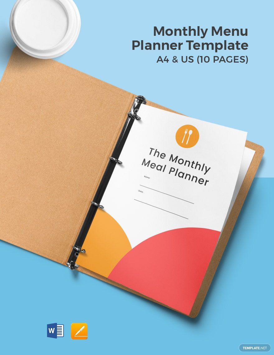 Monthly menu planner template