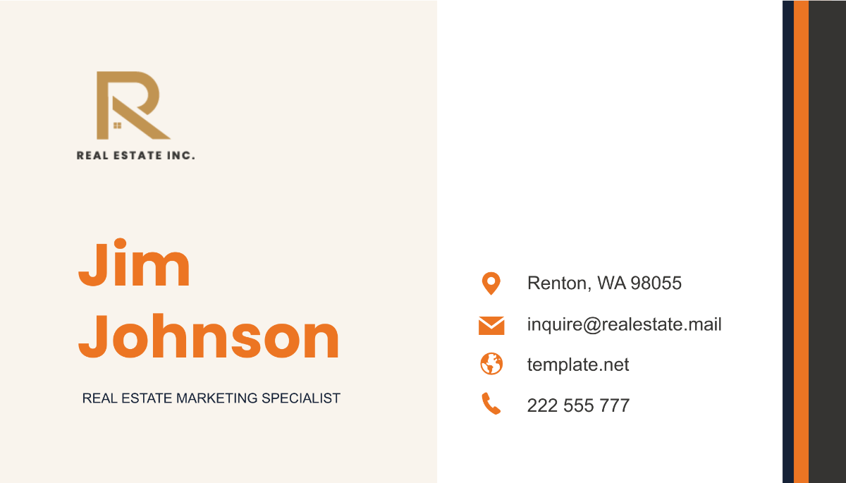 Real Estate Marketing Specialist Business Card Template