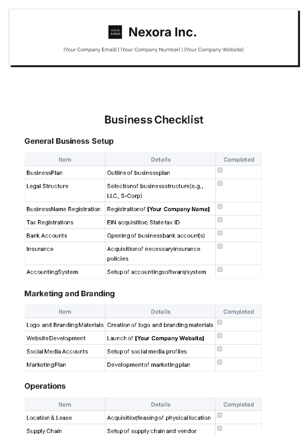 Business Checklist Template - Edit Online & Download