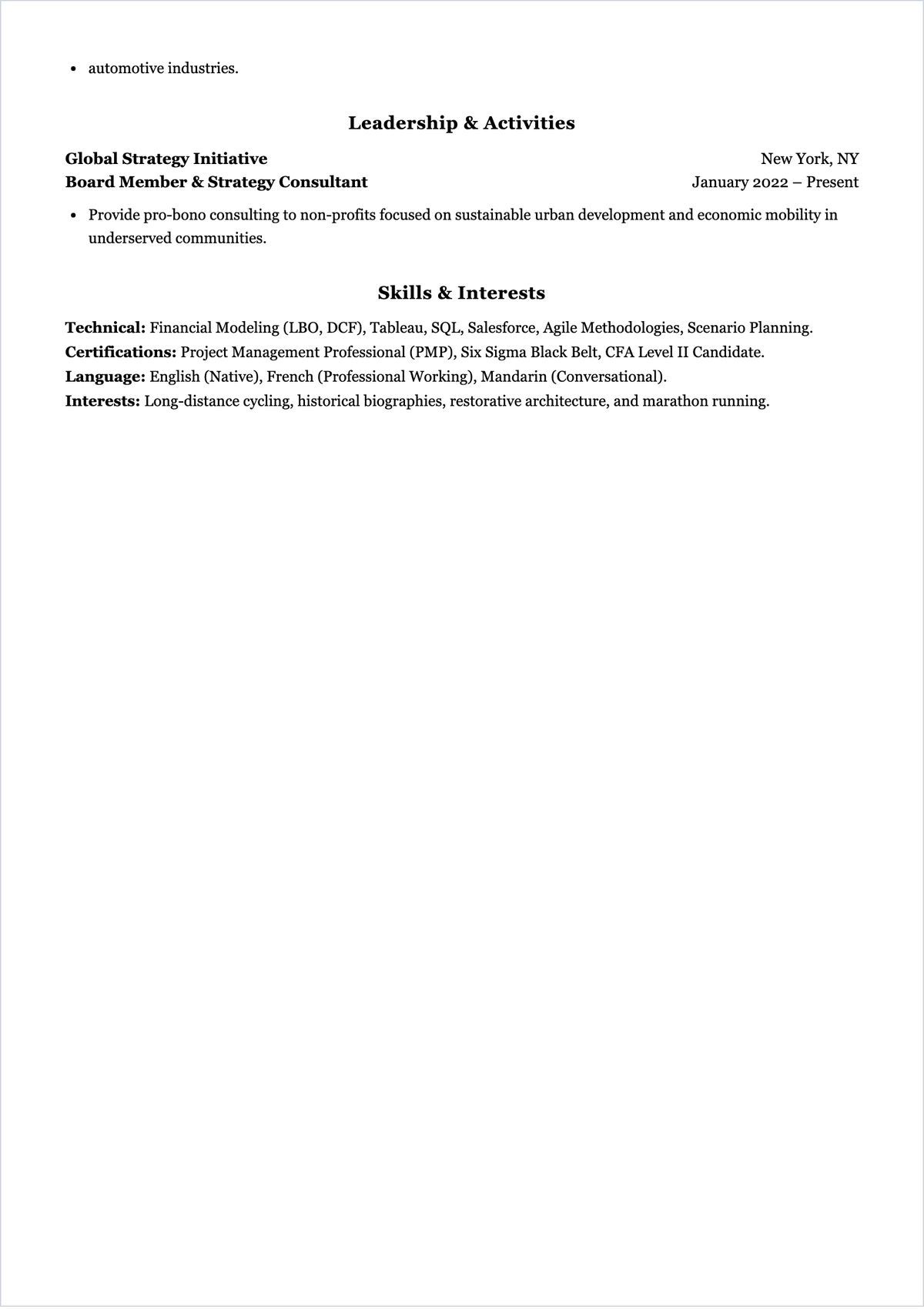 Free Master of Business Administration ATS Resume Template