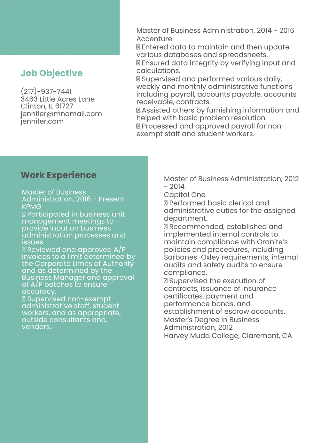 Free Master of Business Administration Resume Template to Edit Online