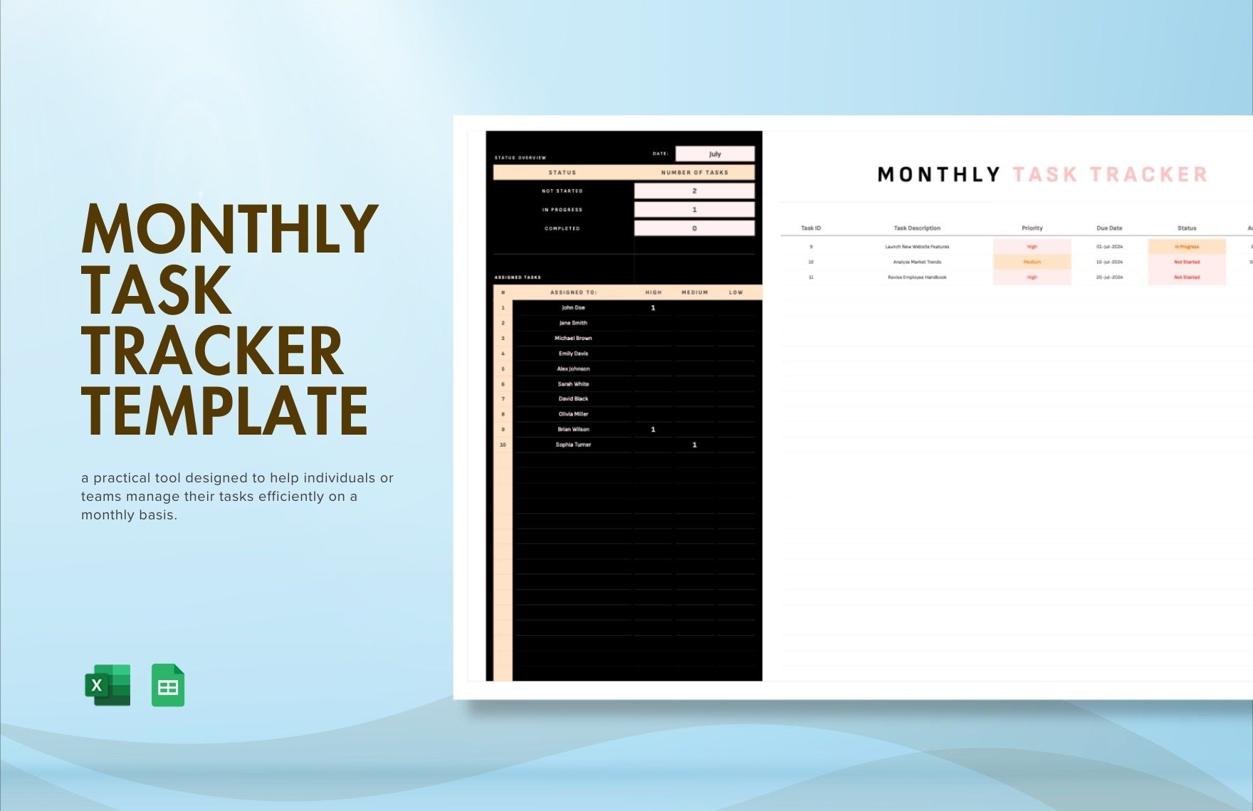 Monthly Task Tracker Template in Excel, Google Sheets