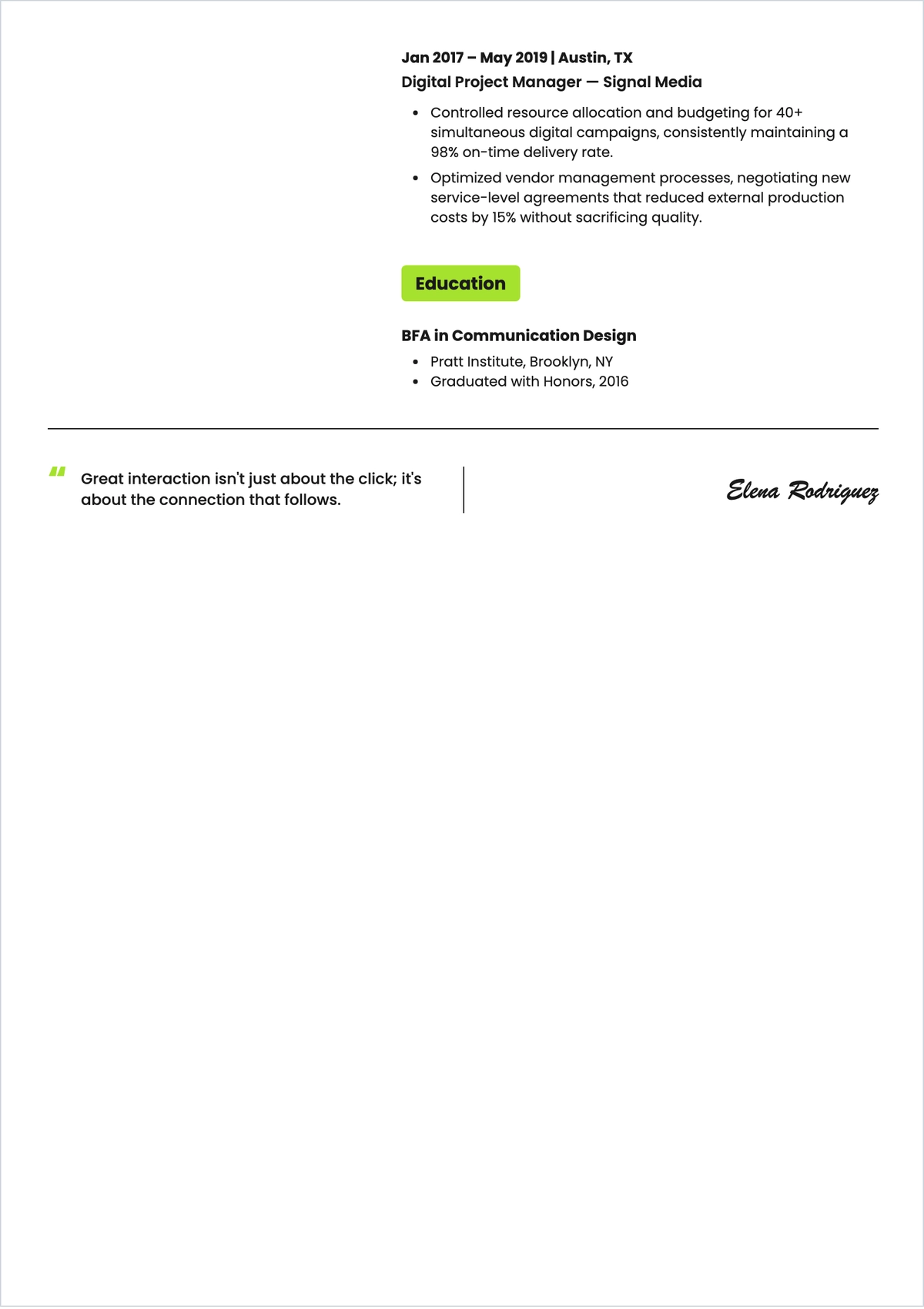 Free Interactive Manager ATS Resume Template, AI Resume Builder