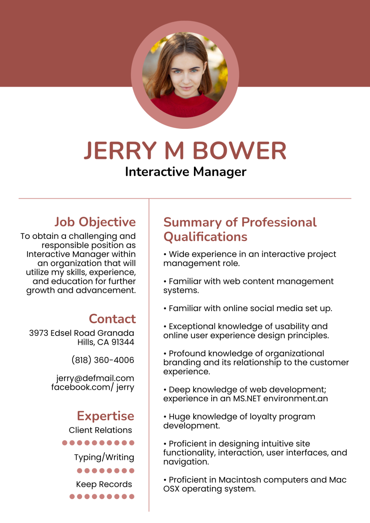 Free Interactive Manager Resume