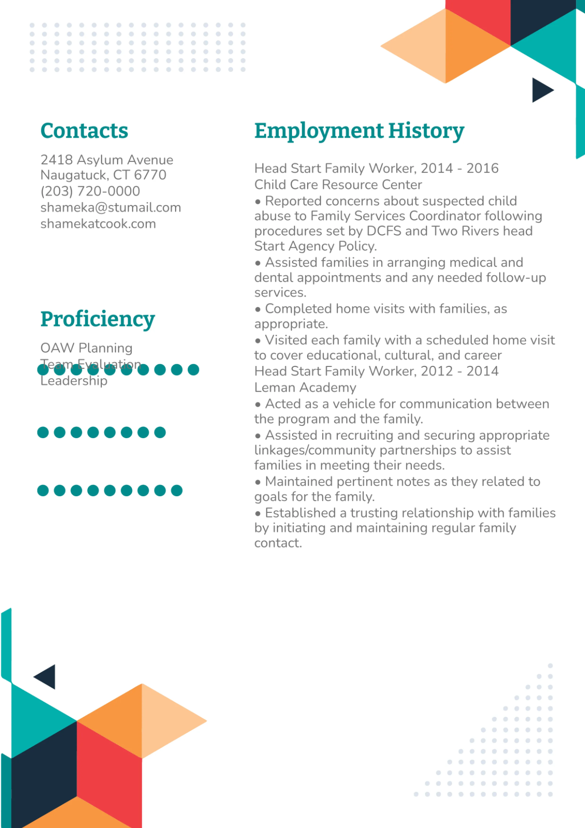 Free Head Start Family Worker Resume Template to Edit Online