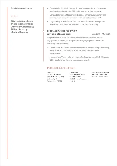 Free Head Start Family Worker ATS Resume Template, AI Resume Builder