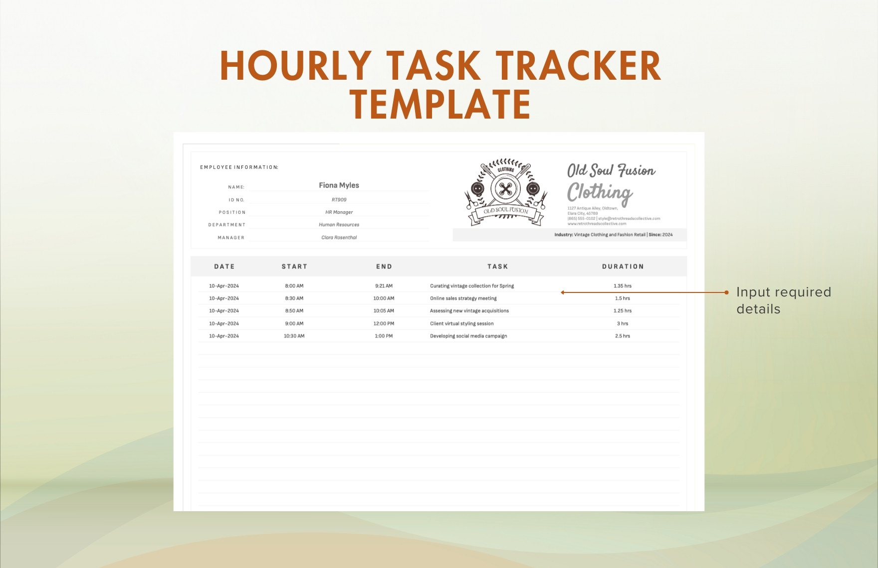 Hourly Task Tracker Template