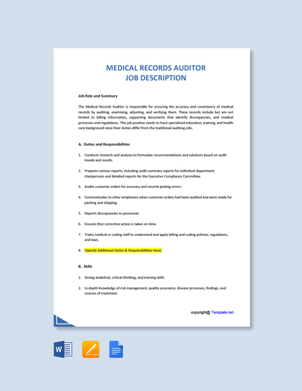 Food Auditor Job Description Template - Google Docs, Word, Apple Pages