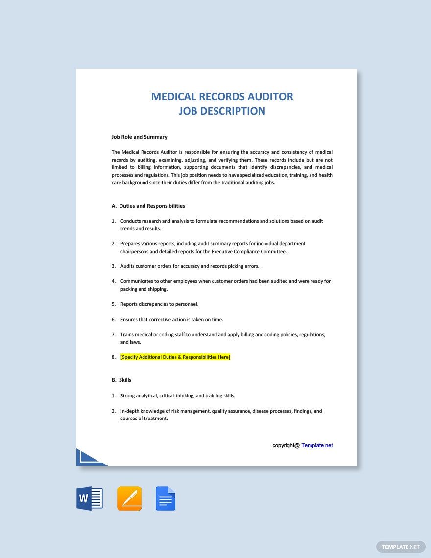 Medical Records Auditor Job Description Template