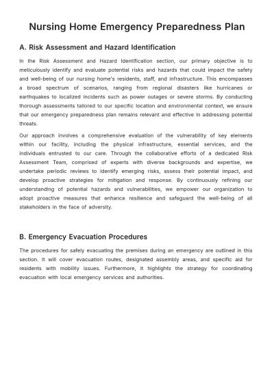 Free Nursing Home Emergency Preparedness Plan Template to Edit Online