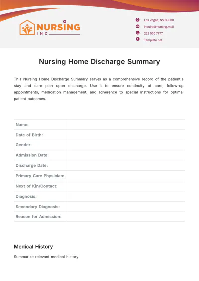 Free Nursing Home Discharge Summary Template to Edit Online