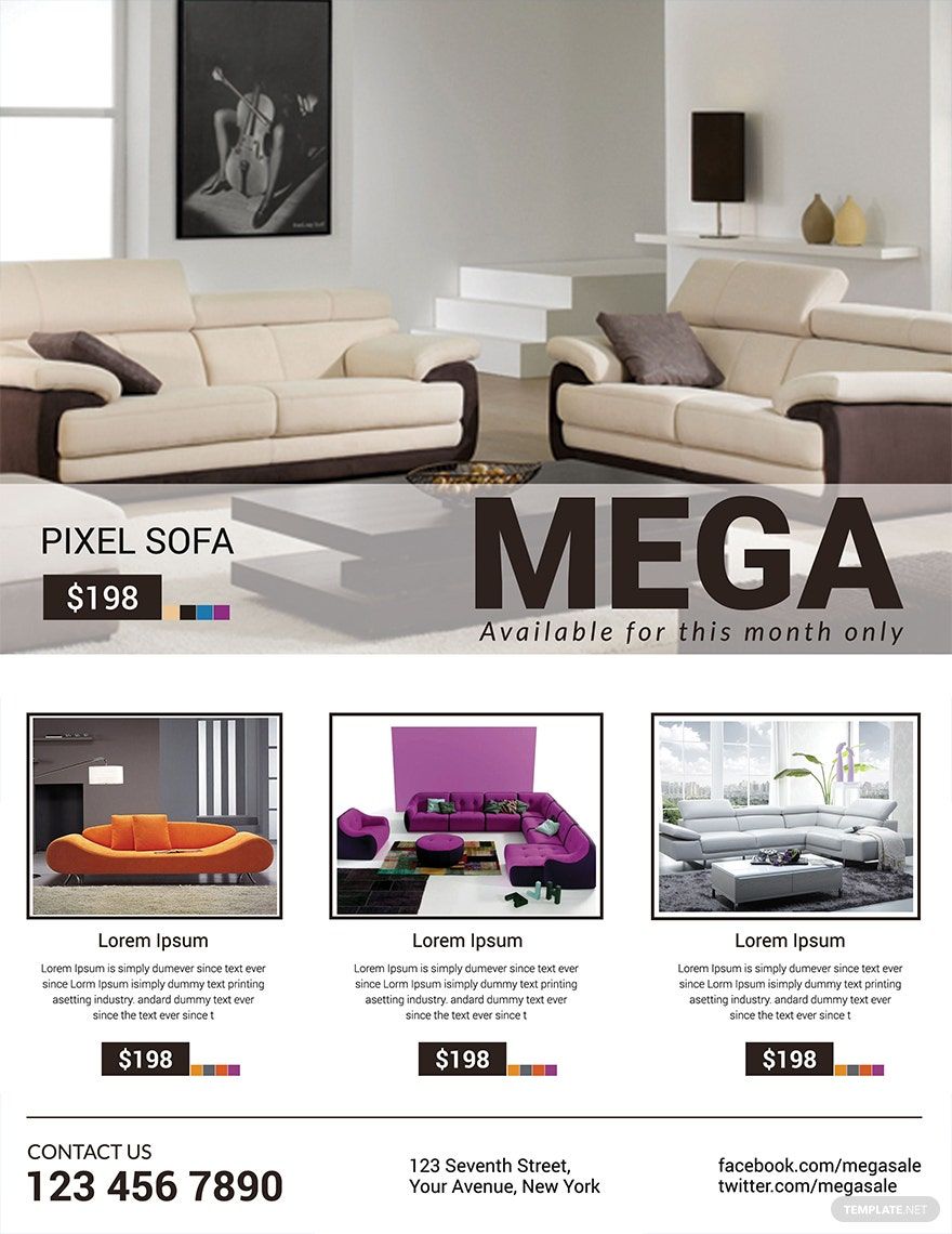 Sofa Mega Sale Flyer Template in Word, Google Docs, Illustrator, PSD, Apple Pages, Publisher