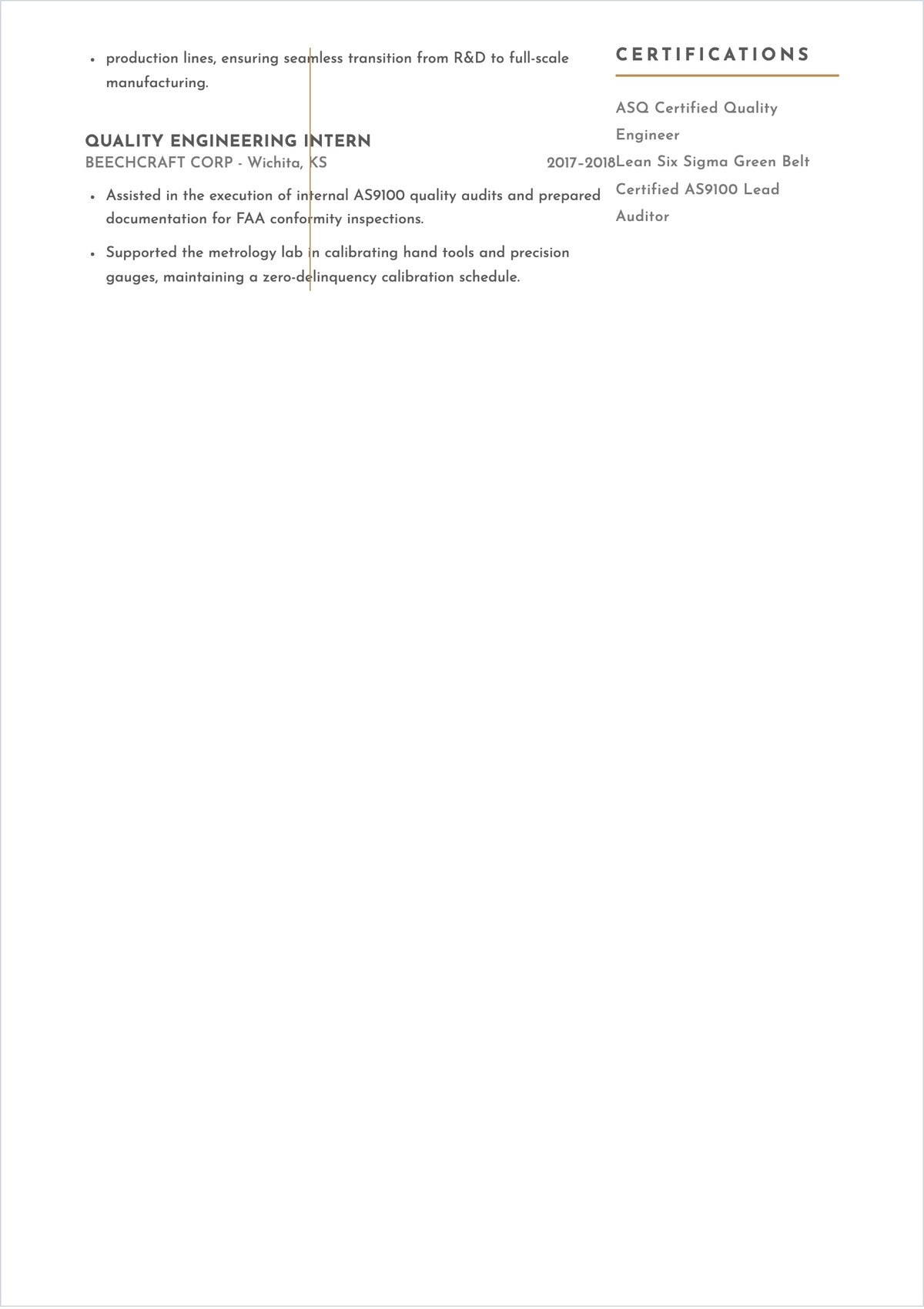 Free Quality Engineer ATS Resume Template, AI Resume Builder
