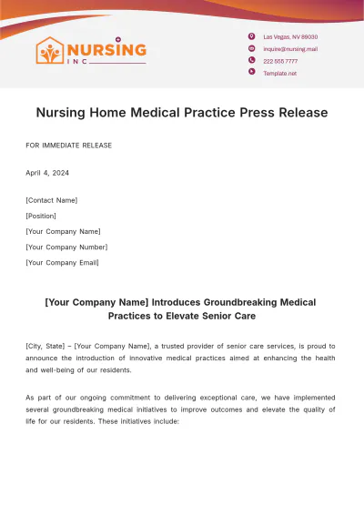 Free Nursing Home Medical Practice Press Release Template to Edit Online