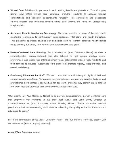 Free Nursing Home Medical Practice Press Release Template to Edit Online