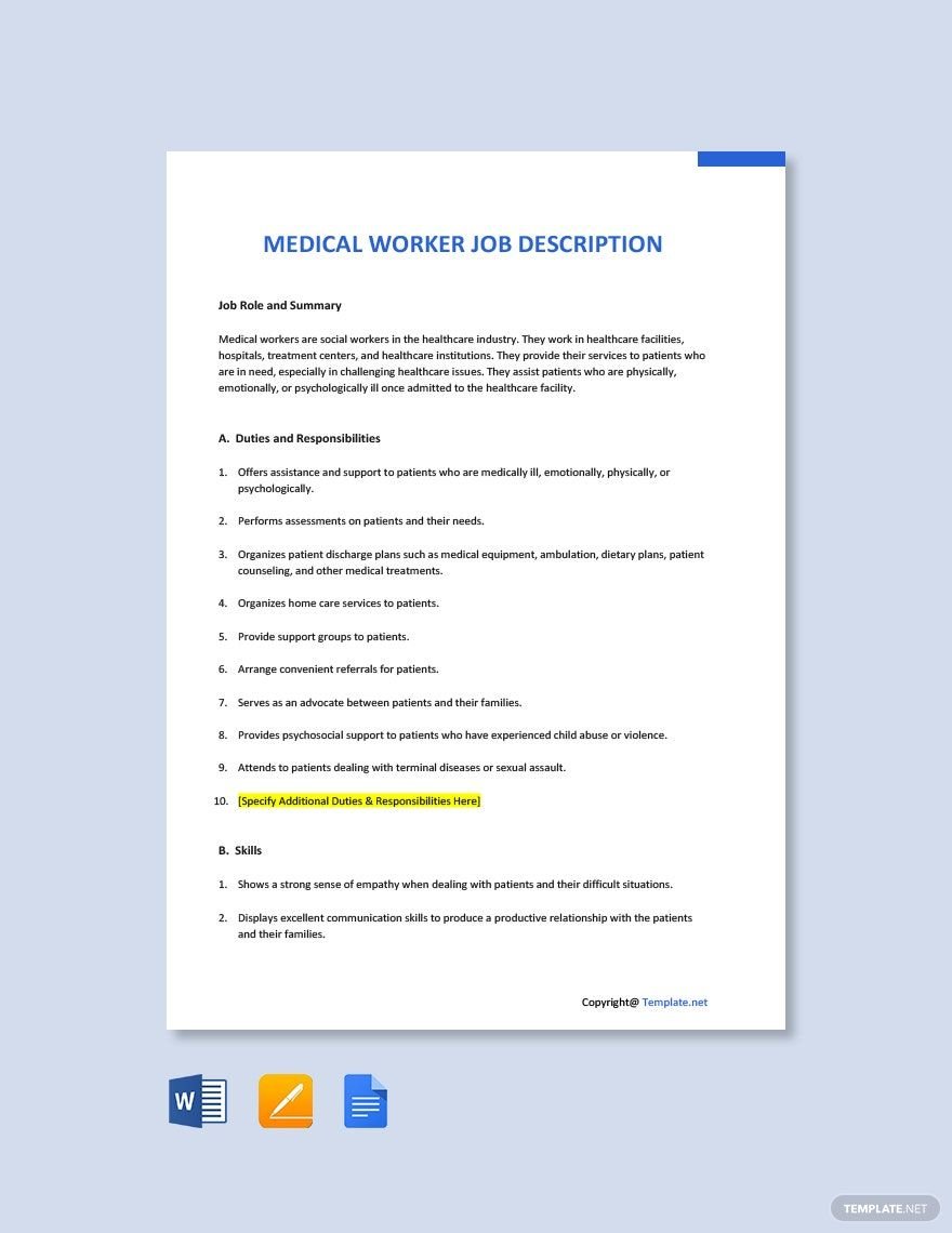 Medical Worker Job Description Template