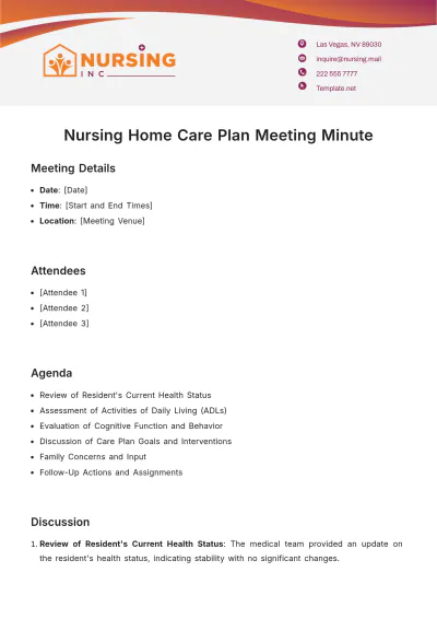 Free Nursing Home Care Plan Meeting Minute Template to Edit Online