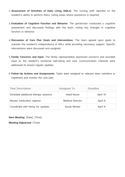 Free Nursing Home Care Plan Meeting Minute Template to Edit Online