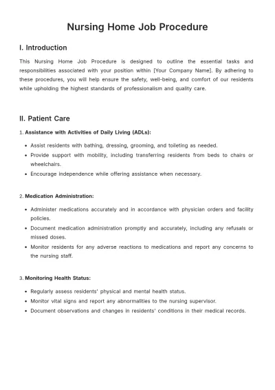 Free Nursing Home Job Procedure Template to Edit Online