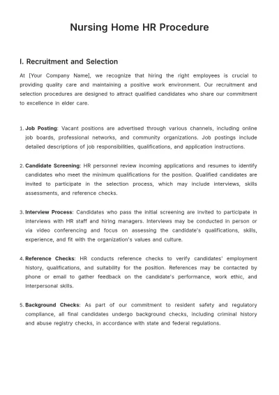 Free Nursing Home HR Procedure Template to Edit Online