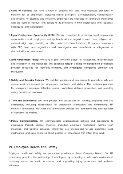 Free Nursing Home HR Procedure Template to Edit Online