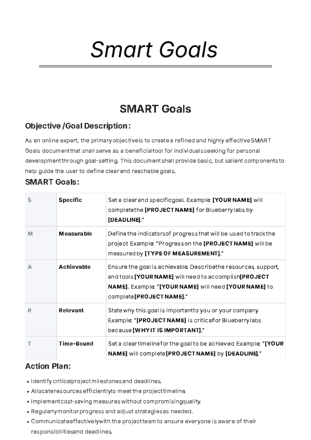 SMART Goals Template - Edit Online & Download