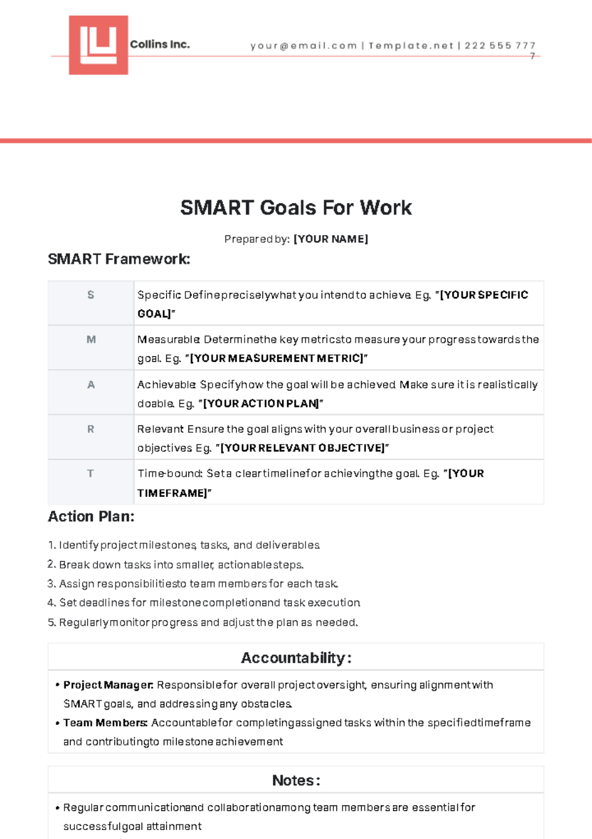 SMART Goals For Work Template - Edit Online & Download