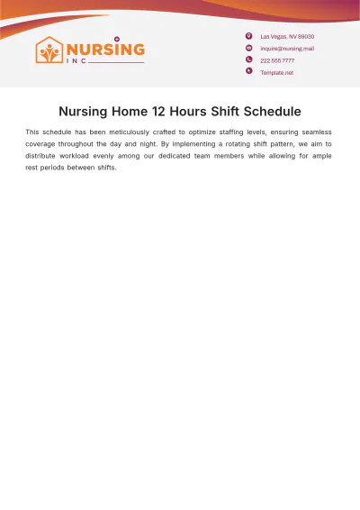 Free Nursing Home 12 Hours Shift Schedule Template to Edit Online