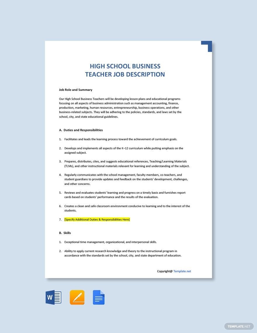 High School Business Teacher Job Ad/Description Template