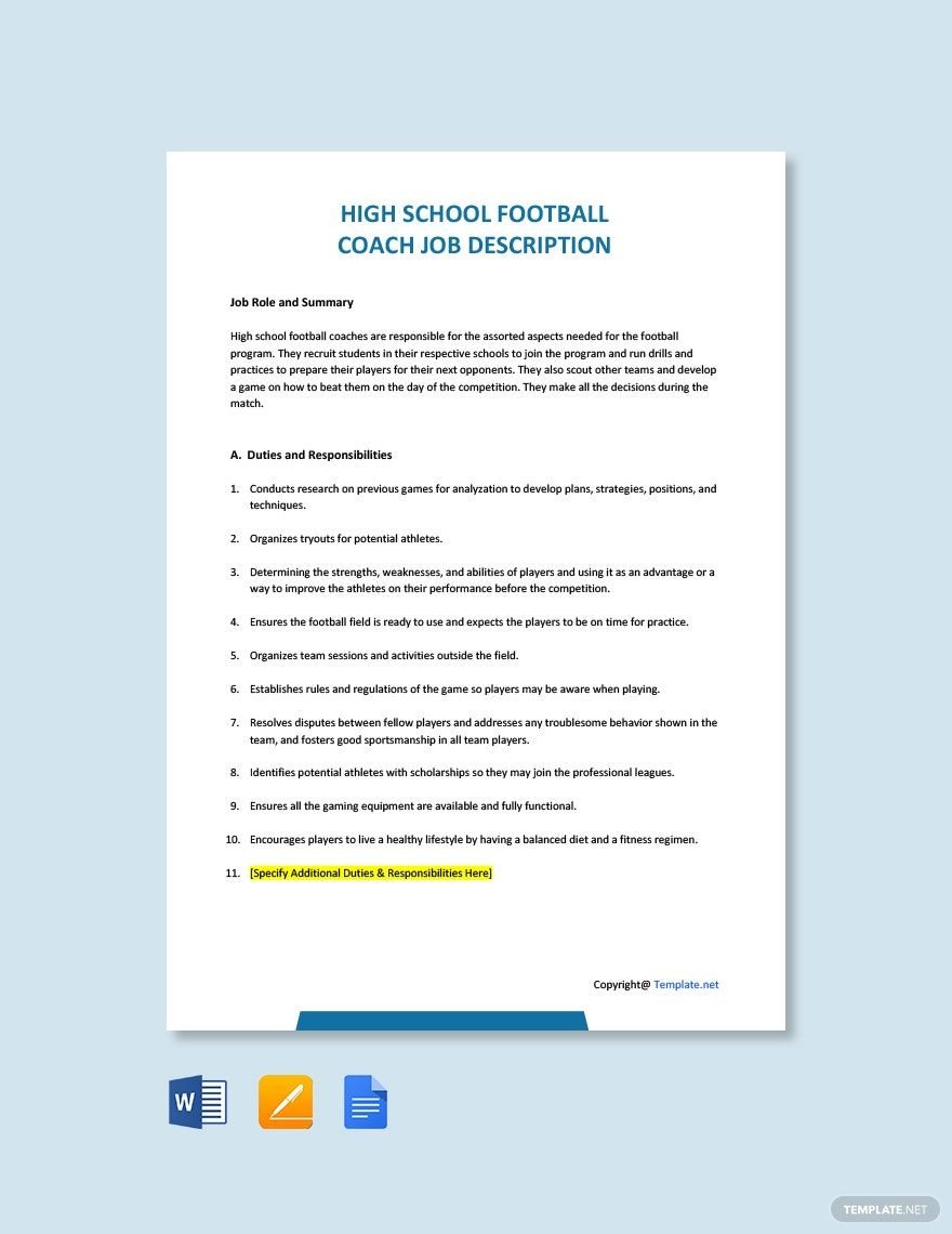 Free High School Football Coach Job Ad/Description Template