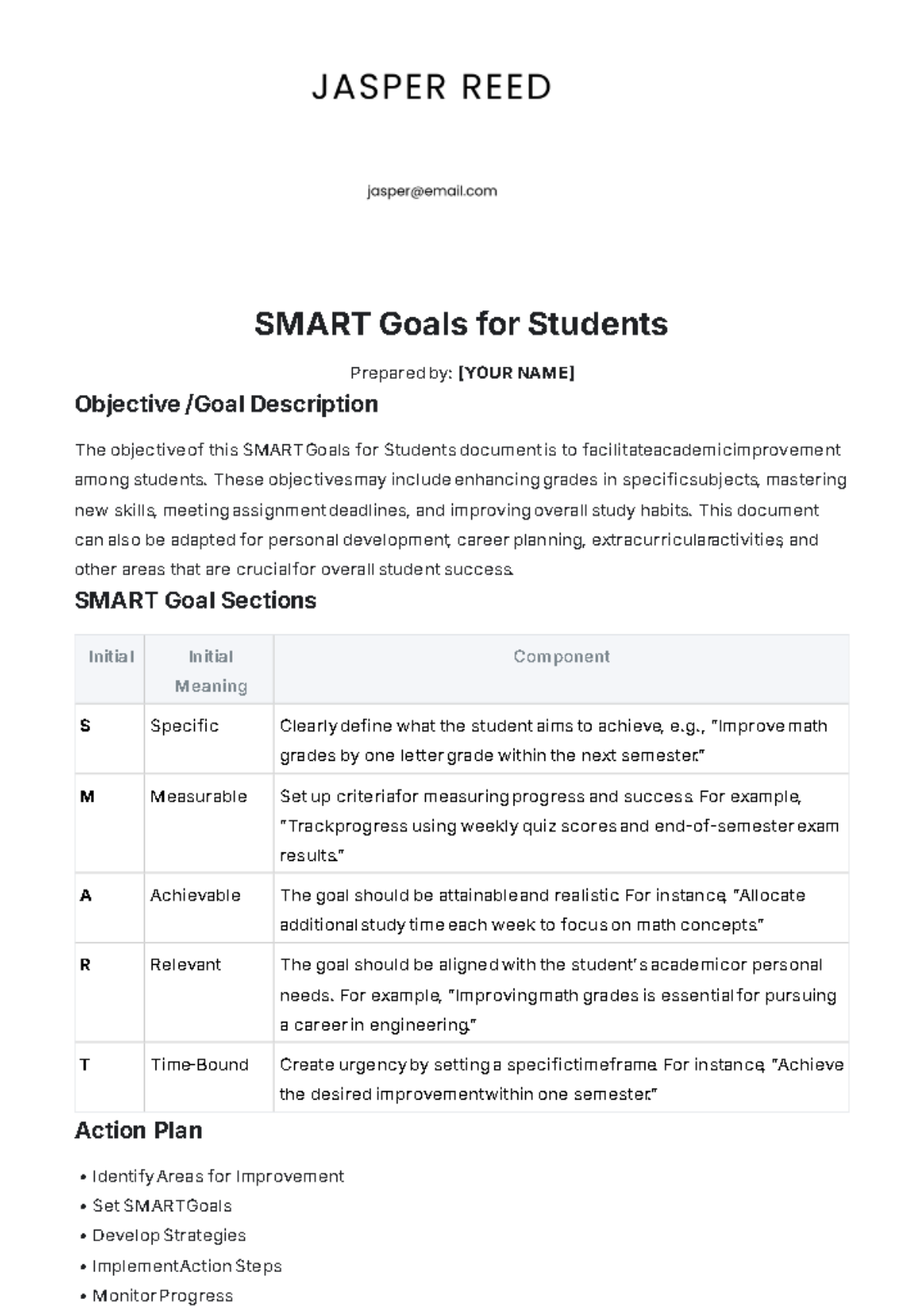 SMART Goals For Students Template - Edit Online & Download