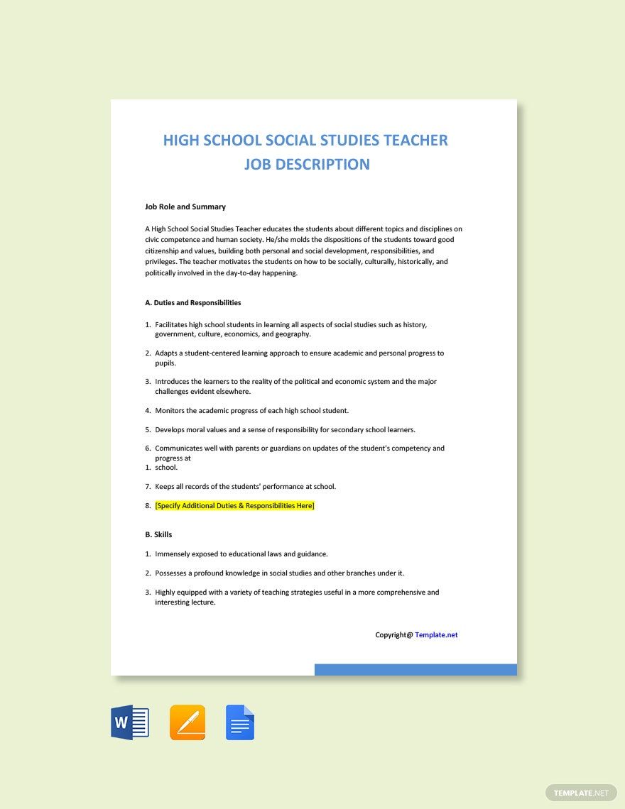 High School Social Studies Teacher Job Ad/Description Template