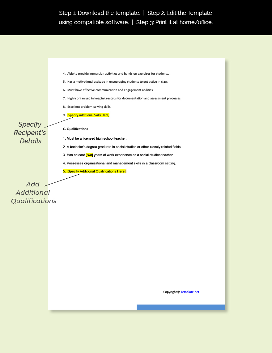 High School Social Studies Teacher Job Ad Description Template