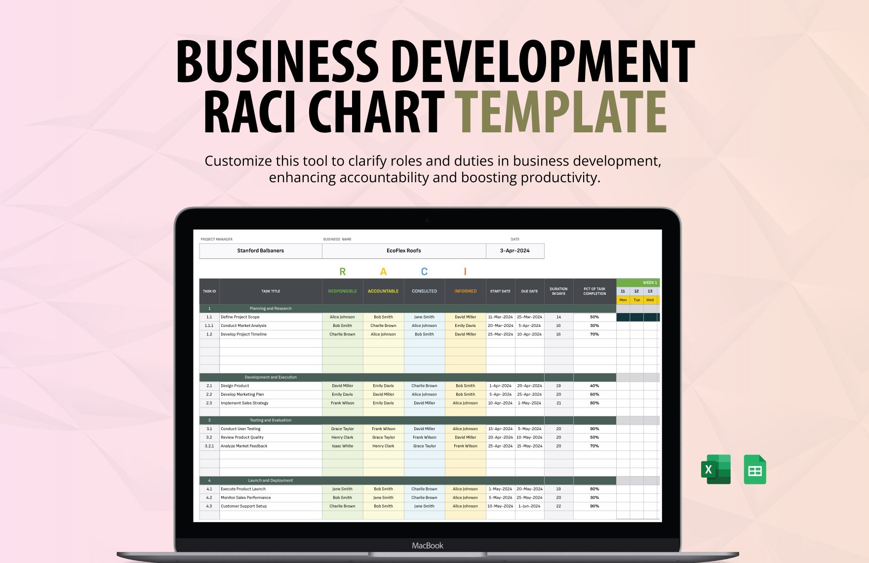 Business Development RACI Chart Template in Excel, Google Sheets