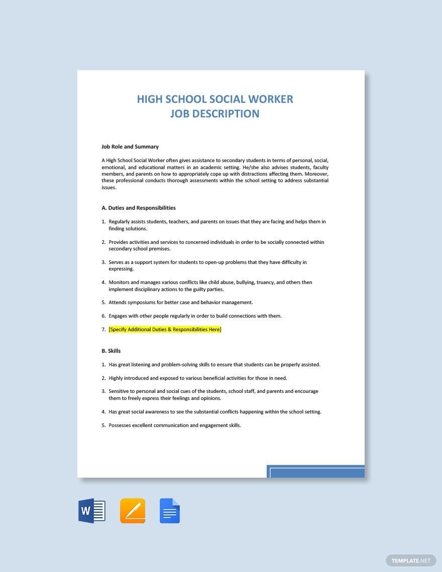 Free High School Social Worker Job Ad/Description Template