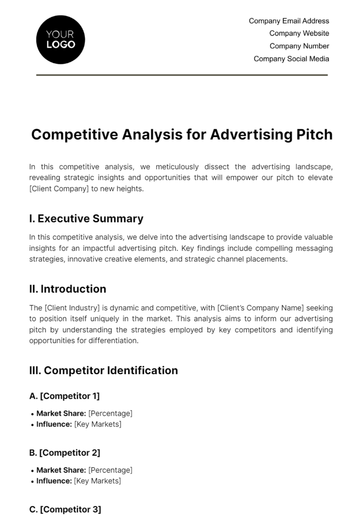 Competitive Analysis for Advertising Pitch Template
