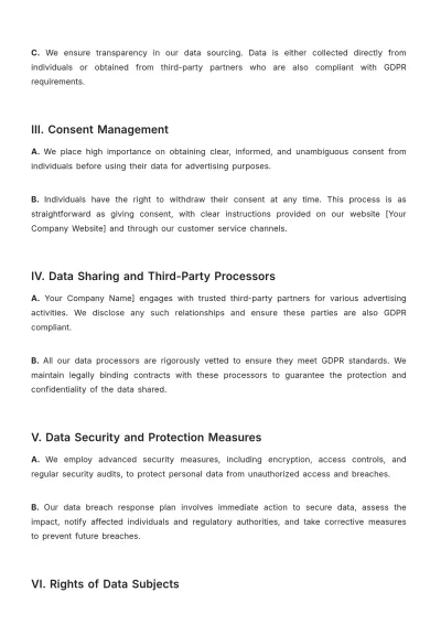 Free GDPR Compliance Statement for Ads in Advertising Template to Edit Online