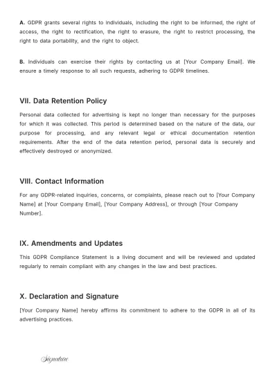 Free GDPR Compliance Statement for Ads in Advertising Template to Edit Online