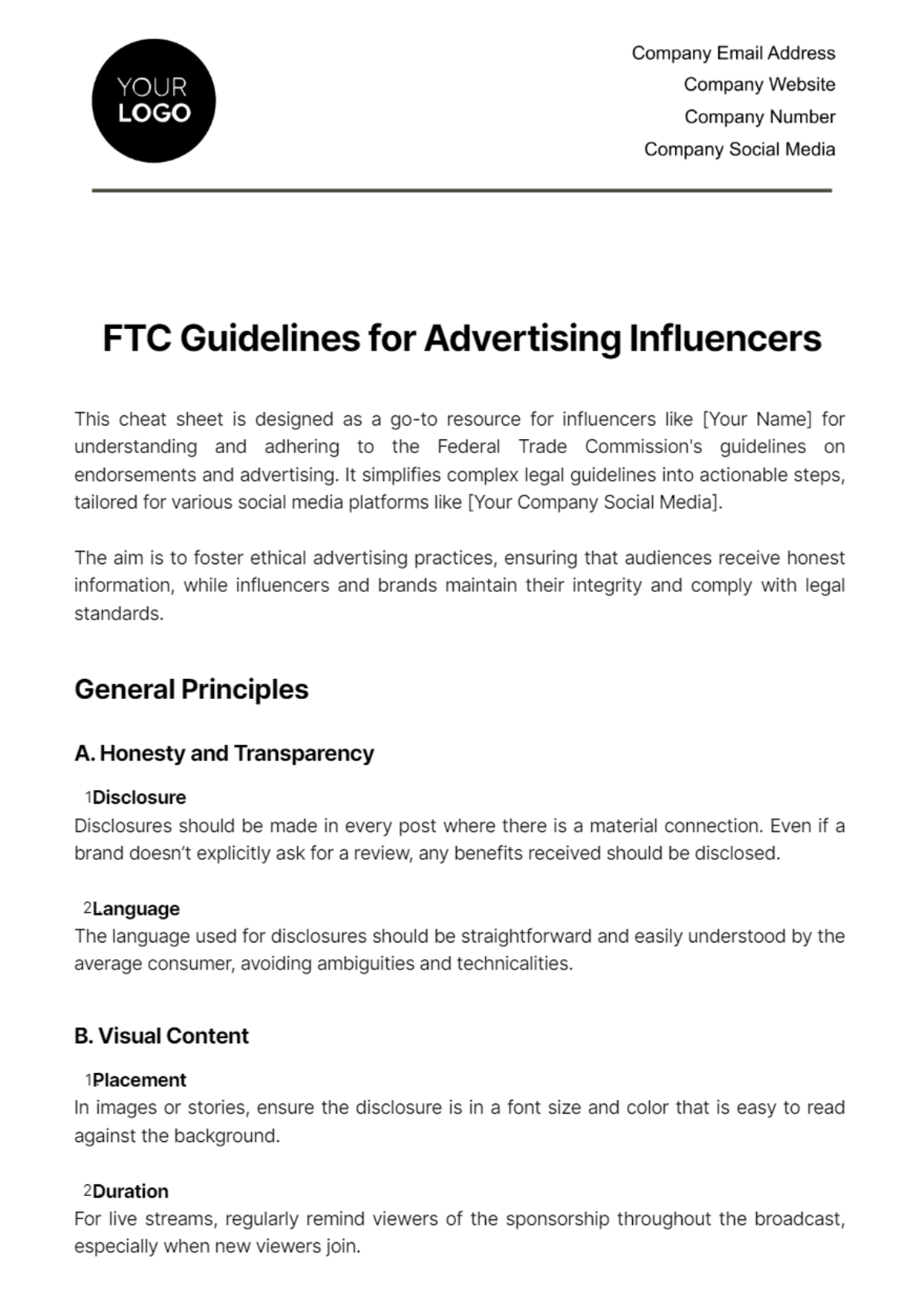 FTC Guidelines for Advertising Influencers Template